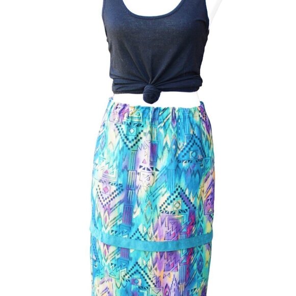 Green Abstract Pencil Skirt 80s Skirt Size Medium Large See Measurements - Picture 1 of 10